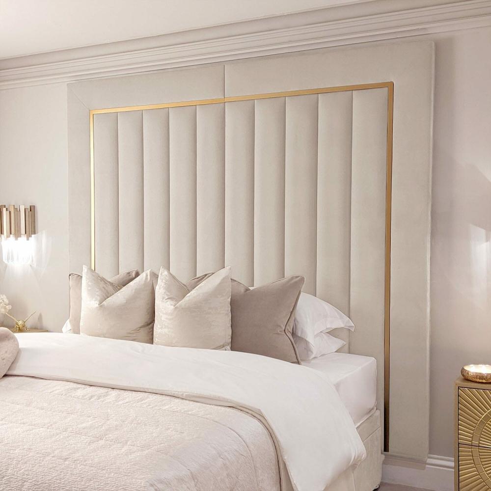 Velvet Headboards |   Milan Cream & Gold Channelled Luxury Headboard Headboard Panels Headboard Panels