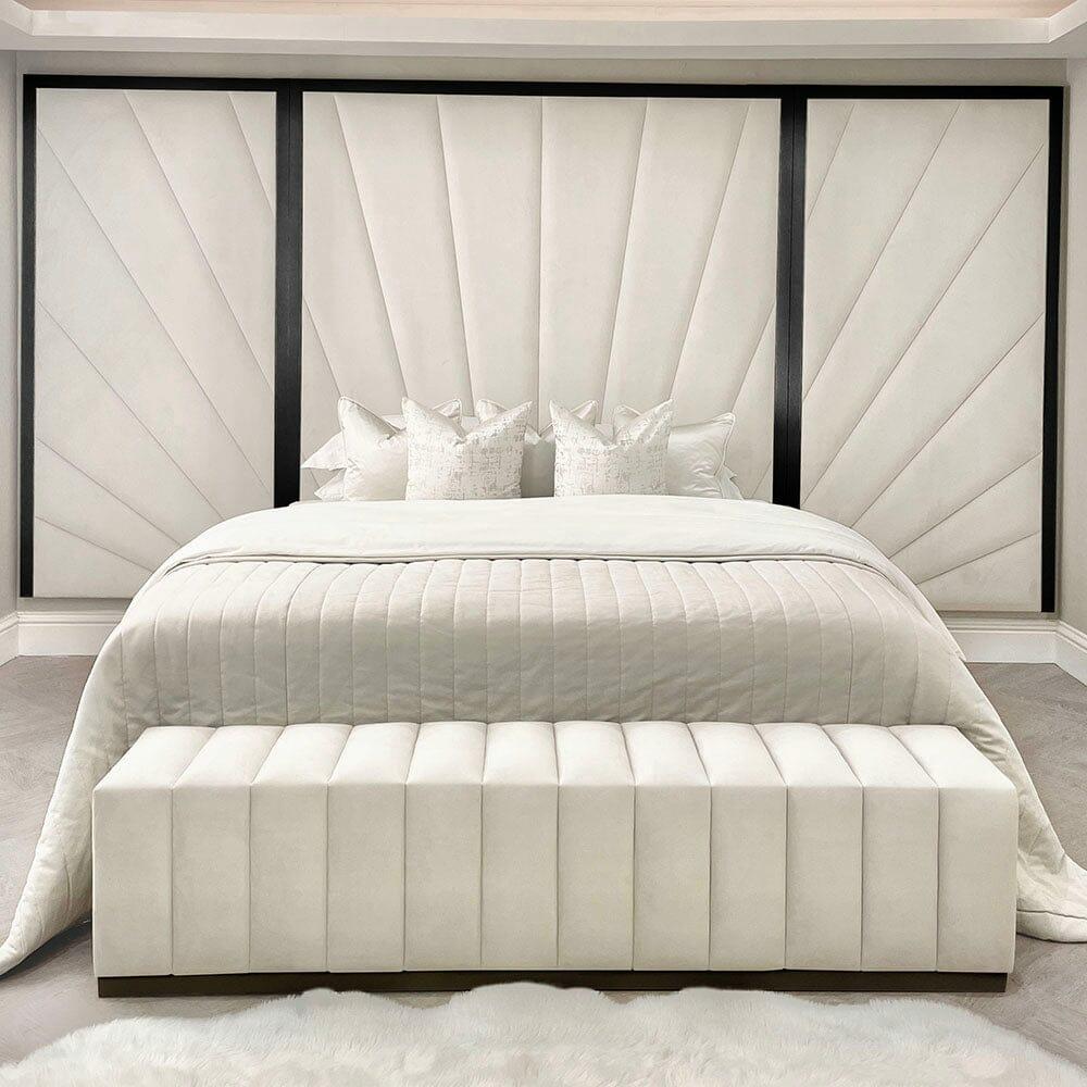 Velvet Headboards |   Sunburst Cream Velvet & Black Luxury Headboard With Wings Headboard Panels Headboard Panels