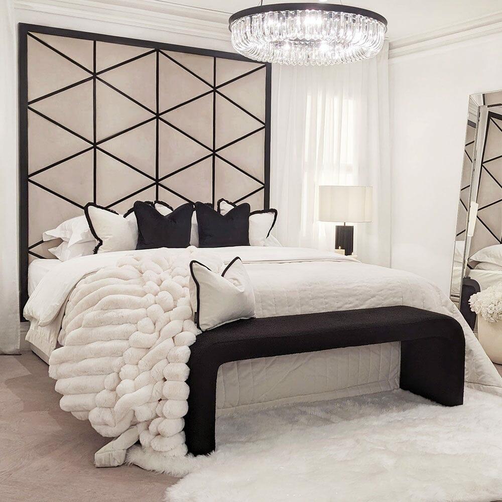 Velvet Headboards |   Vienna Mink & Black Premium Geometric Headboard Headboard Panels Headboard Panels