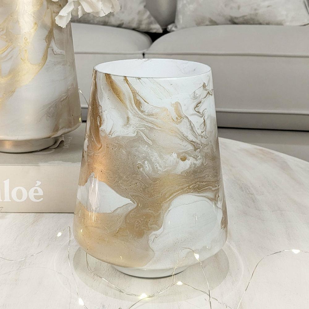 Candles And Holders |   Nolan Petite Marble White & Gold Hurricane Candle Holder / Vase Accessories Candles And Holders