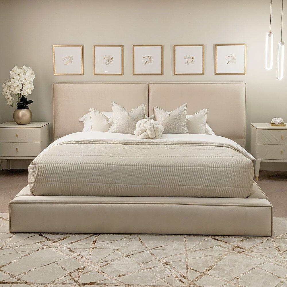 Upholstered Beds |   Tropez Vanilla Chunky Piped Velvet Bed Beds Upholstered Beds