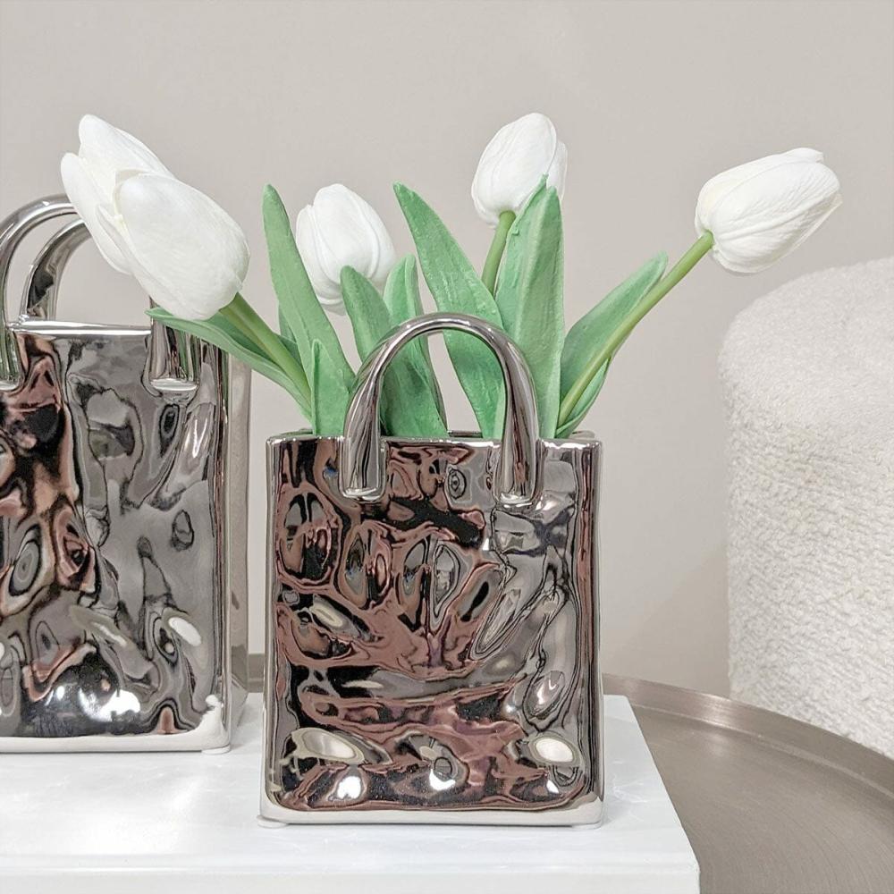 Vases |   Elise Mini Silver Handbag Decorative Vase Accessories Silver Accessories