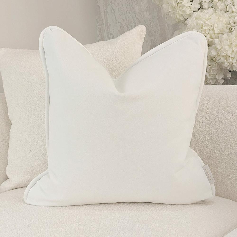 Cushions |   Porcelain White Velvet Piped Cushion – 50 X 50Cm Bed Accessories Cushions